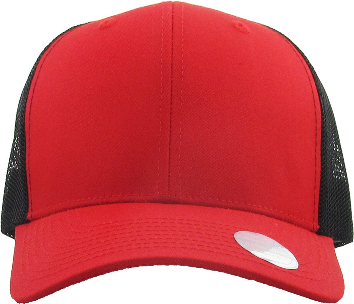 Red Black Two Tone Classic 6 Panel Trucker Mesh Snapback Front View